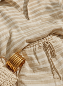 Women's Casual Vacation Style Linen-Cotton Blend Striped Shirt & Shorts Two-Piece Set ZMZ1393E8YZH