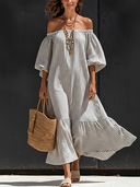 Women's Casual Vacation Striped Maxi Dress (Wearable As Off-the-Shoulder Or One-Shoulder) ZMZ1500E4SWL