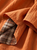 Women's Retro Casual Cotton Linen Plaid Patchwork Collared Three-Quarter Sleeve Shirt ZMZ1503G4ZJY