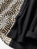 Women's Retro Casual Cotton Linen Patchwork Collared Long-Sleeve Shirt ZMZ1554G5ZJY