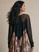 Women's Retro Casual Chiffon Printed Round Neck Long Sleeve Irregular Pullover Shirt ZMZ2542H7ZJY