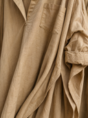 Women's Vintage-style Khaki Cotton V-neck Loose Long-sleeve Maxi Dress ZMZ1654G2SWL