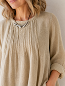 Women's Classic Vintage-Style Loose-Fit Long-Sleeve Linen T-Shirt (Long Length) ZMZ1754G7SWL