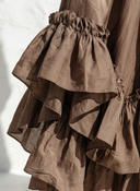 Women's Retro Casual Ruffled V-Neck Three-Quarter Sleeves Maxi Dress ZMZ2305E8ZJY