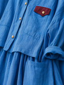 Women's Classic Blue Cotton-Linen Long-Sleeve Shirt And Wide-Leg Trousers Set ZMZ2492G7SWL