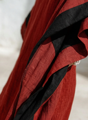 Women's Casual Retro Red & Black Color-Block Cotton-Linen — V-Neck, Short Sleeve, Loose Fit, Maxi Dress ZMZ2597E7ZYY