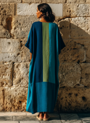 Women's Vacation Style Linen-Blend Color Block Caftan Maxi Dress With Pockets ZMZ2781D8YZH