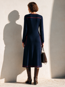 Women's Stylish Color-Block V-Neck Long-Sleeve Midi Dress ZMZ2841H7SWL