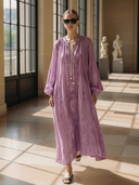 Women's High-end Old-money Style Cotton Long-sleeved Maxi Dress ZMZ1087B7K