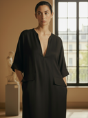 Women's French-style Elegant Tencel Blend Short-sleeved Maxi Dress ZMZ2616A6K