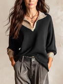 Women's Color-Block Ribbed Knit Polo Sweater With Contrast Collar ZMZ0739I1YZH