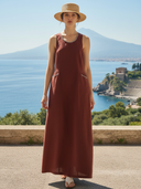 Women's Italian-style Romantic Cotton And Linen Blend Sleeveless Maxi Dress ZMZ2698A1K