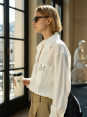 Women's Premium Minimalist Embroidered Cotton Long-sleeved Shirt ZMZ3008A0K