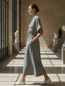 Women's Casual Linen Waist-cinching Midi Dress ZMZ2752A6K