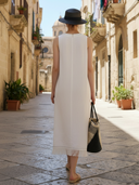 Women's Italian-style Romantic Cotton And Linen Blend Sleeveless Midi Dress ZMZ2654A0K