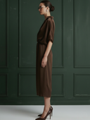 Women's Premium Old Money Style Cupro-blend Midi Dress ZMZ2898A8K