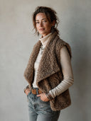 Women's Stylish Khaki Faux Fur Lapel Vest ZMZ3028I7SWL