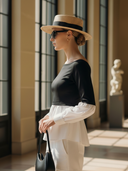 Women's Premium Elegant Off-the-shoulder Knitted And Cotton Spliced long-sleeved Shirt ZMZ0657B3K