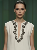 Women's Premium Vintage Embroidered Cotton And Linen Blend Sleeveless Maxi Dress ZMZ0343B6K