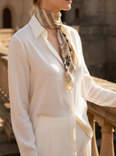 Women's Retro Casual Solid Color Chiffon Shirt And Trousers Two-Piece Set ZMZ2672B6TO