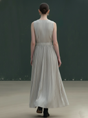 Women's High-end Old-money Style V-neck Cotton And Linen Blend Sleeveless Elastic Waist Dress ZMZ1415B4K