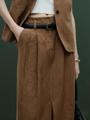 Women's Premium Old Money Style Cotton And Linen Blend Vest And Skirt Set （Tank Top And Belt Not Included) ZMZ0296B7K