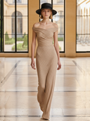 Women's High-end Old-money Style Knitted Slim-fit Off-shoulder Maxi Dress ZMZ1122B0K