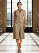 Women's Premium Minimalist Cotton And Linen Blend Vest And Bermuda Shorts Set ZMZ2797A9K