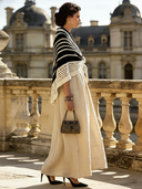 Women's Retro Knit Striped Openwork Shawl And Maxi Dress Two-Piece Set ZMZ2775B1TO