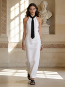 Women's Clean Fit Cotton Linen Tie Sleeveless Casual Maxi Dress ZMZ2865B7P