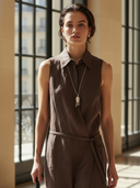 Women's Minimalist Commuter Cotton And Linen Blend Sleeveless Maxi Dress ZMZ2483B8K