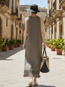 Women's Italian-style Romantic Cotton And Linen Blend Embroidered Sleeveless Midi Dress ZMZ2658A8K