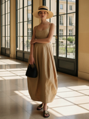 Women's Elegant Vintage Pure Cotton Maxi Bubble Dress ZMZ0634B2K