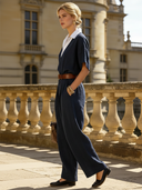 Women's Retro Casual Cotton Linen Short-Sleeve Shirt And Trousers Two-Piece Set ZMZ2681B9TO