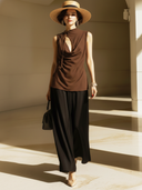 Women's Old Money Style Commuter Tie-Up T-Shirt And Satin Skirt Set ZMZ2791B6U