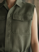 Women's Premium Vintage Herringbone Cotton And Linen Blend Vest And Trousers Set ZMZ0218B8K