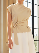 Women's Old Money Style Commuter Belted T-shirt And Skirt Set ZMZ2663B4U