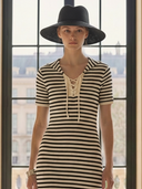 Women's Casual Old-fashion Style Knitted Striped Short-sleeved Maxi Dress ZMZ1156B4K