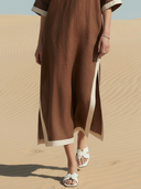 Women's Casual Cotton And Linen Blend Pullover Maxi Dress ZMZ2141A8K