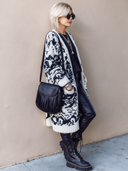 Women's Retro Casual Knitted Jacquard Loose Mid-Length Collarless Cardigan ZMZ1524J6ZJY