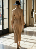 Women's High-end Minimalist Old-money Style Lyocell Blend Long-sleeved Maxi Dress ZMZ1461B5K