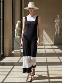 Women's High-end Old-money Style Knitted Black And White Color-blocked Sleeveless Maxi Dress ZMZ2891B6K
