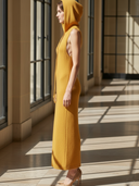 Women's Fashionable Casual Knitted Hooded Deep V-neck Sleeveless Maxi Dress ZMZ1136B1K