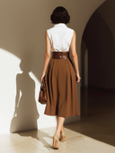 Women's Old-money Style Cotton Sleeveless Shirt And Rayon Blend Skirt Set (with Belt) ZMZ2664B2U