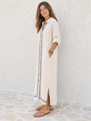 Women's Retro Casual Loose-fitting Striped Long-sleeved Shirt Dress ZMZ1522G3ZJY