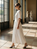 Women's French-style Elegant Pure Cotton Short-sleeved Maxi Dress ZMZ0519B6K