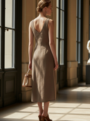 Women's Premium Minimalist Cotton And Linen Blend Sleeveless Midi Dress ZMZ2793A9K