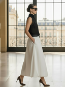 Women's Sophisticated Vintage-style Commuter Ramie Sleeveless Top And Skirt Set (includes Inner Camisole) ZMZ2807B1K