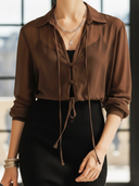 Women's Old Money Style Chiffon Tie-front Long-sleeved Blouse And Fitted Knit Slip Dress Set ZMZ2883B1U