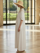 Women's High-end Old-money Style Hollowed-out Knit Patchwork Cotton And Linen Short-sleeved Maxi Dress ZMZ2795B3K